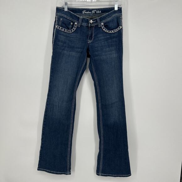 Vintage Y2K Twelve K USA Jeans Womens 6 Low Rise Bootcut Bedazzled Bling - Picture 1 of 12